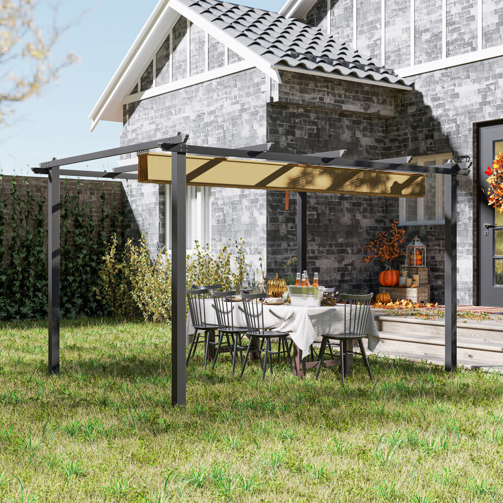 Outsunny 3 X 4M Aluminium Pergola With Retractable Roof, Garden Gazebo Khaki
