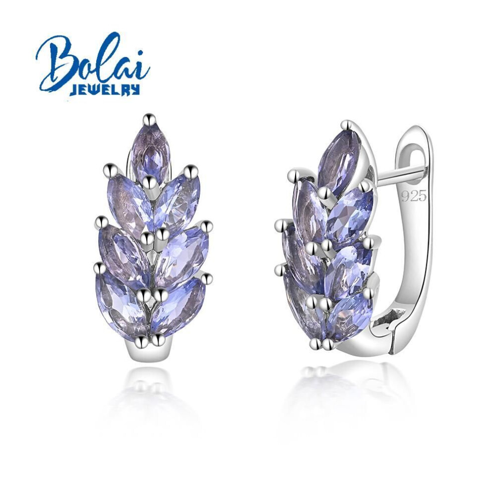 (blue, M) Light Luxury Elegant Earrings 925 Sterling Silver Natural Blue Tanzanite Gemstone Tree Leaves Design Women&apos;s Fine Jewelry Anniversary Daily Wear