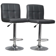 Set Of 2 Dark Grey Faux Leather Swivel Chairs Breakfast Bar Stool