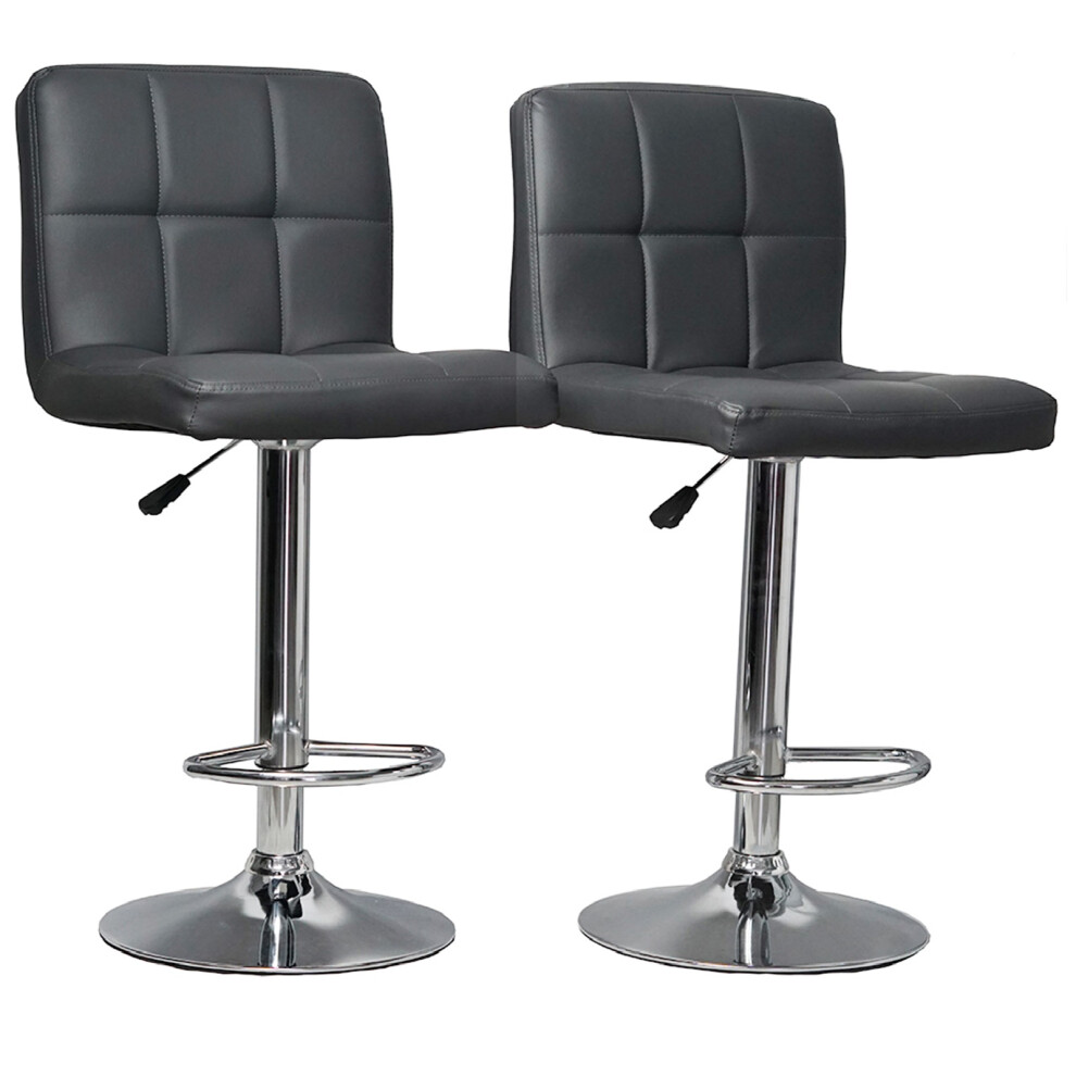 Set Of 2 Dark Grey Faux Leather Swivel Chairs Breakfast Bar Stool