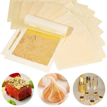 LTKJ 24K Fi?e de frunze de aur comestibile 20 de coli 4,33 x 4,33 cm frunza de folie de aur pur pentru decorare alimentara spa faciala auriu Craf
