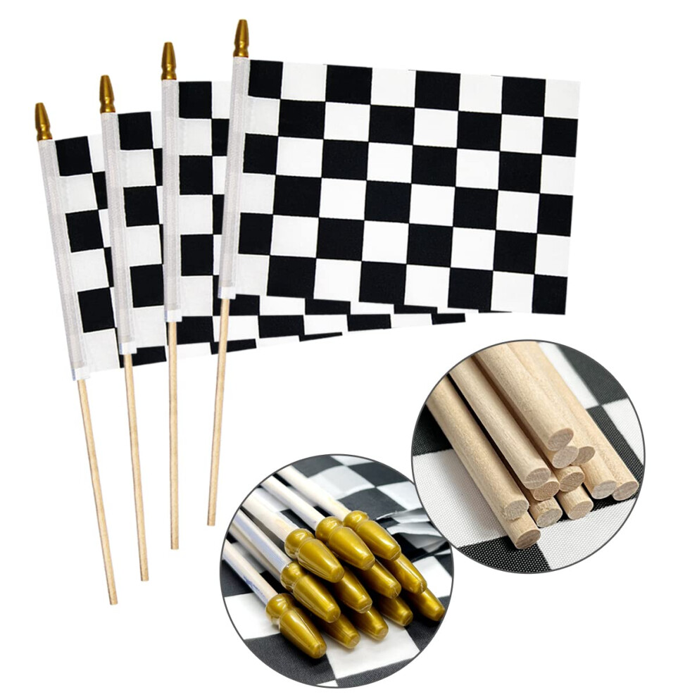 Uelfbaby 4 Stuks 8X12 Inch Geblokte Zwart-Witte Racevlaggen Nascar-Vlaggen Op Stok Formule 1 F1-Racevlaggen Handbediende Stokvlaggen Met Kindveilige-image