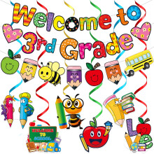 TTDQ Welcome To 3rd Grade-Banner, Erster Tag der 3. Klasse-Dekorationen, Welcome Back to 3rd Grade-Banner mit hngenden Dekorationen, Back to Sch