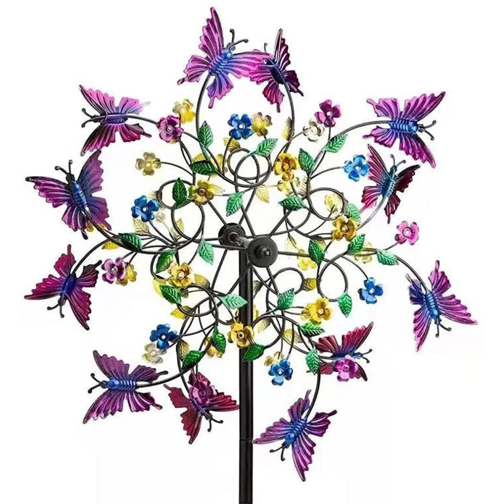 (Purple) 20cm Large Colorful Butterfly Garden Wind Spinner Metal Stakes Flower Windmill Garden Lawn Yard Decoration