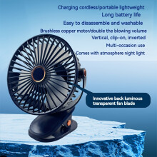 (Blue) Portable Clip-On Table Fan, 360 Rotatable, 5-Speed Adjustable, Strong Grip, Rechargeable 18650 Lithium Battery,