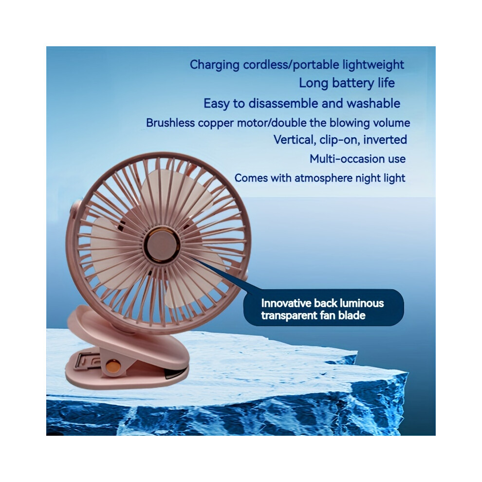 (Pink) Portable Clip-On Table Fan, 360 Rotatable, 5-Speed Adjustable, Strong Grip, Rechargeable 18650 Lithium Battery,-image-OPC-PG9BVJM-NEW