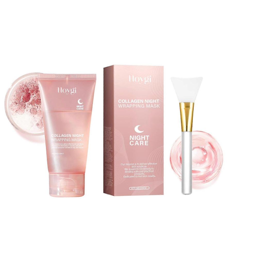 Collagen Night Wrapping Mask Peel Off Facial Mask with Brush, Deeply Hydrates & Firming & Glowy & Elasticity & Hydration Care