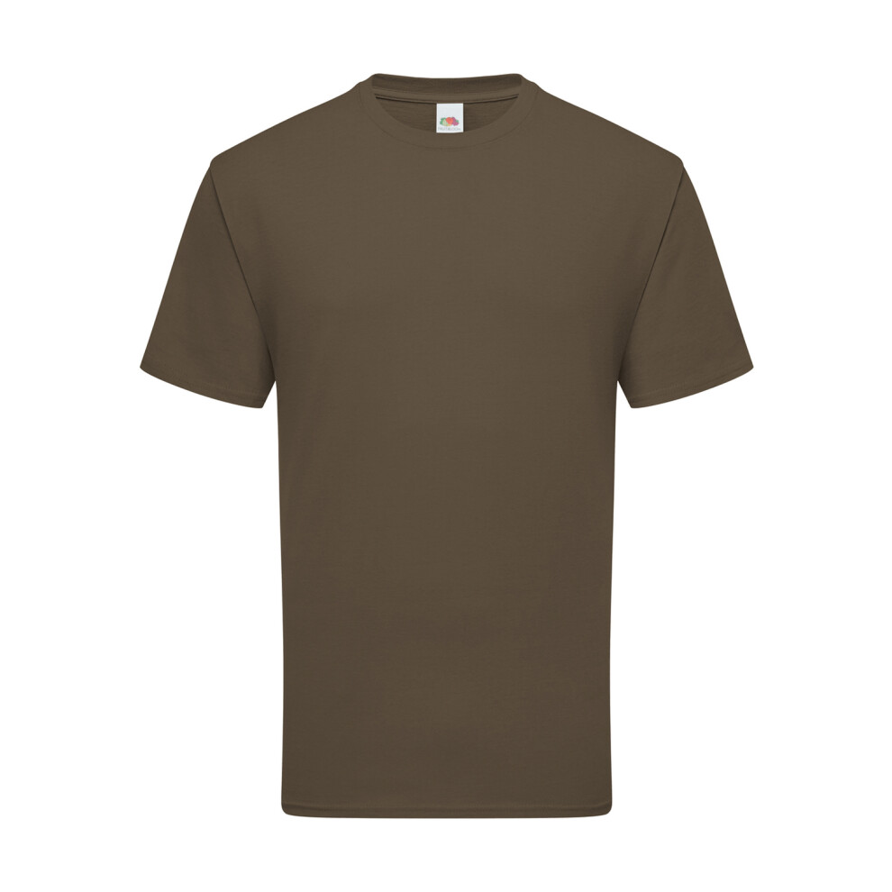 (L UK, Truffle Brown) Fruit Of The Loom Mens Iconic 195 Ringspun Premium Tshirt