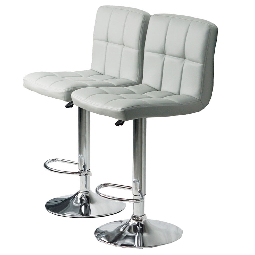Set Of Light Grey Faux Leather Swivel Chairs Breakfast Bar Stool