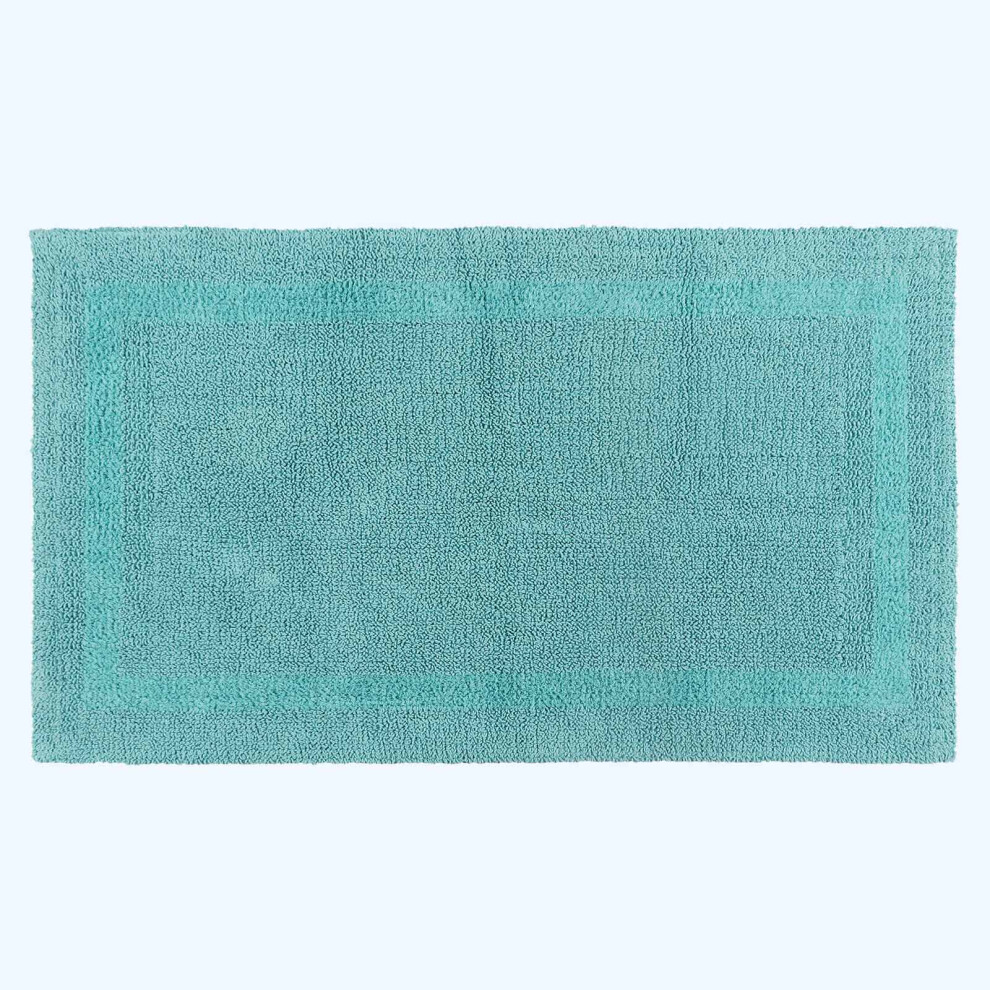 Homescapes (Aqua, 50 X 80 Cm) Luxury Reversible Cotton Bath Mat Blue