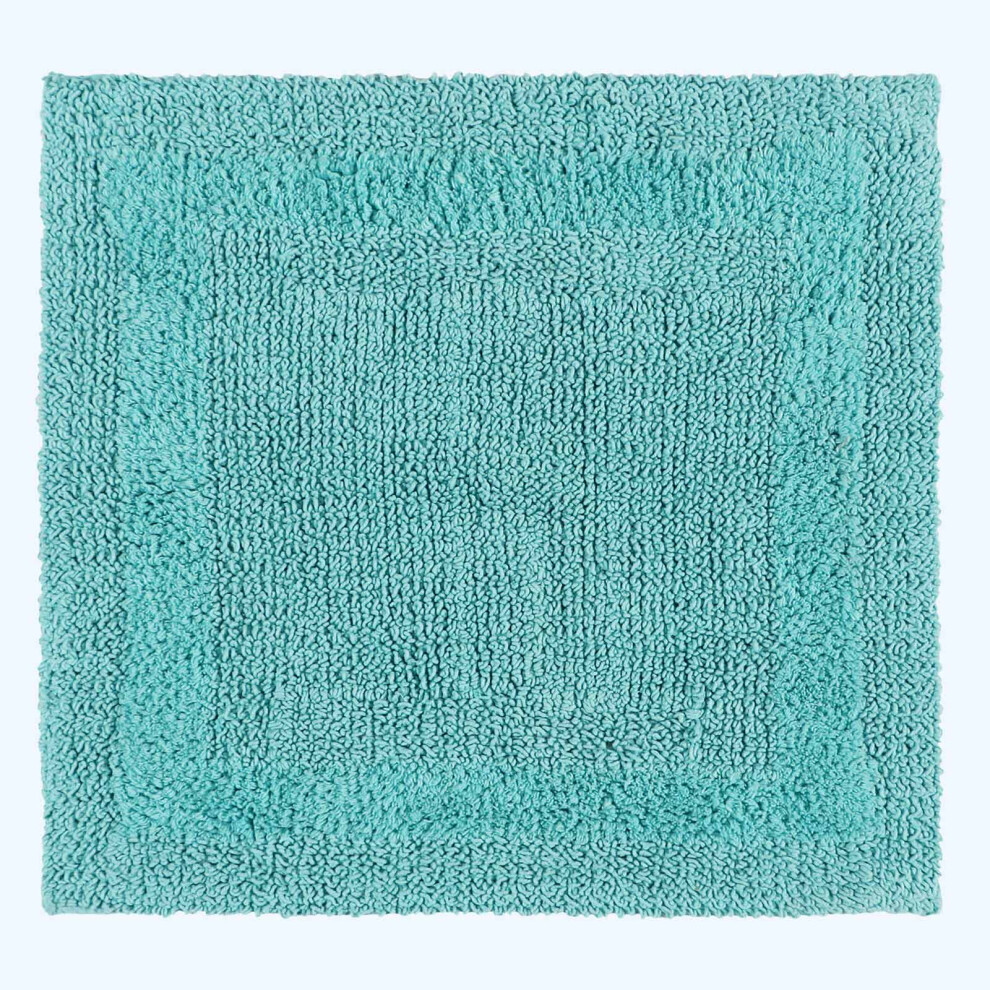 Homescapes (Aqua, 50 X 50 Cm) Luxury Reversible Cotton Bath Mat Blue