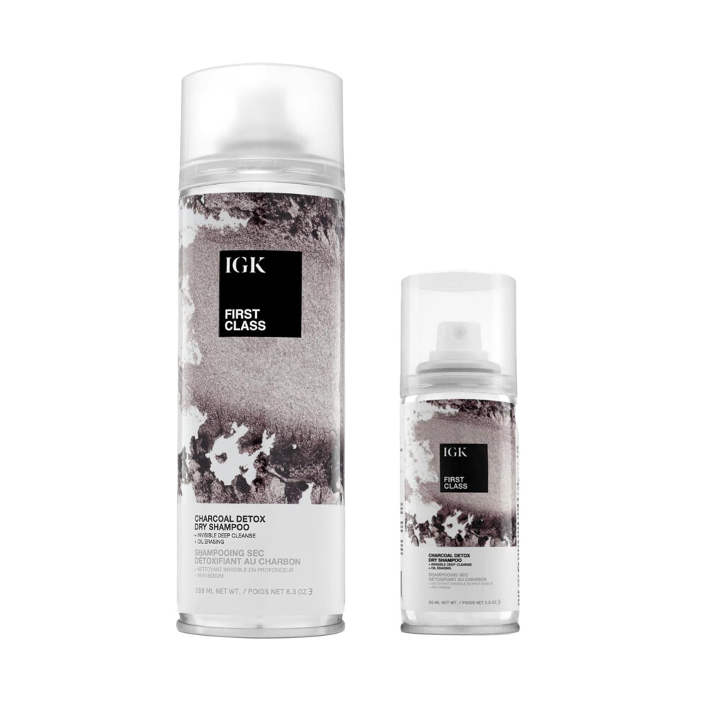 IGK FIRST CLASS Charcoal Detox Dry Shampoo Travel Bundle | Volume + Soothes Scalp + Balance Oil | Vegan + Cruelty Free | 6.3 Oz + 2 Oz