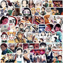 (As show, One size) 50 Pcs Anime Ghost Slayer Blade Flower Street Graffiti Stickers Mobile Phone Case Laptop Ipad Decoration Waterproof Stickers