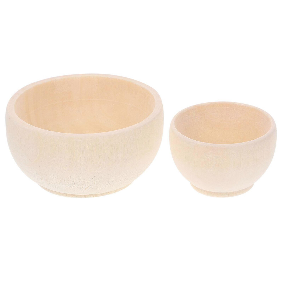 Kricely (As Show, One Size) 2Pcs Blank Bowl Cute Graffiti Toys Diy Unfinished Wooden Blank Bowl Adorns