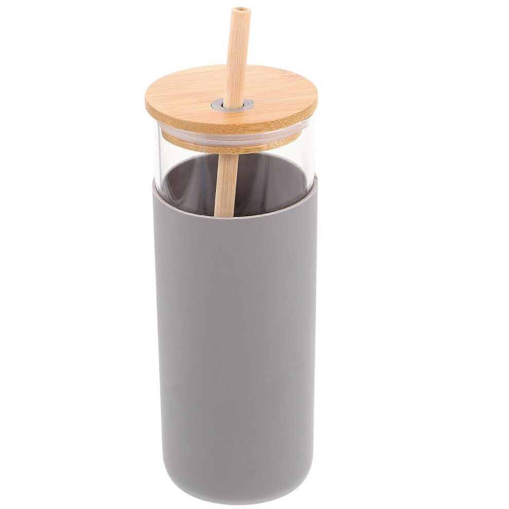 Kricely (As Show, One Size) Glass Water Cup With Straw Beverage Glass Cup Heat-Resistant Water Cup Milk Tea Glass Cup