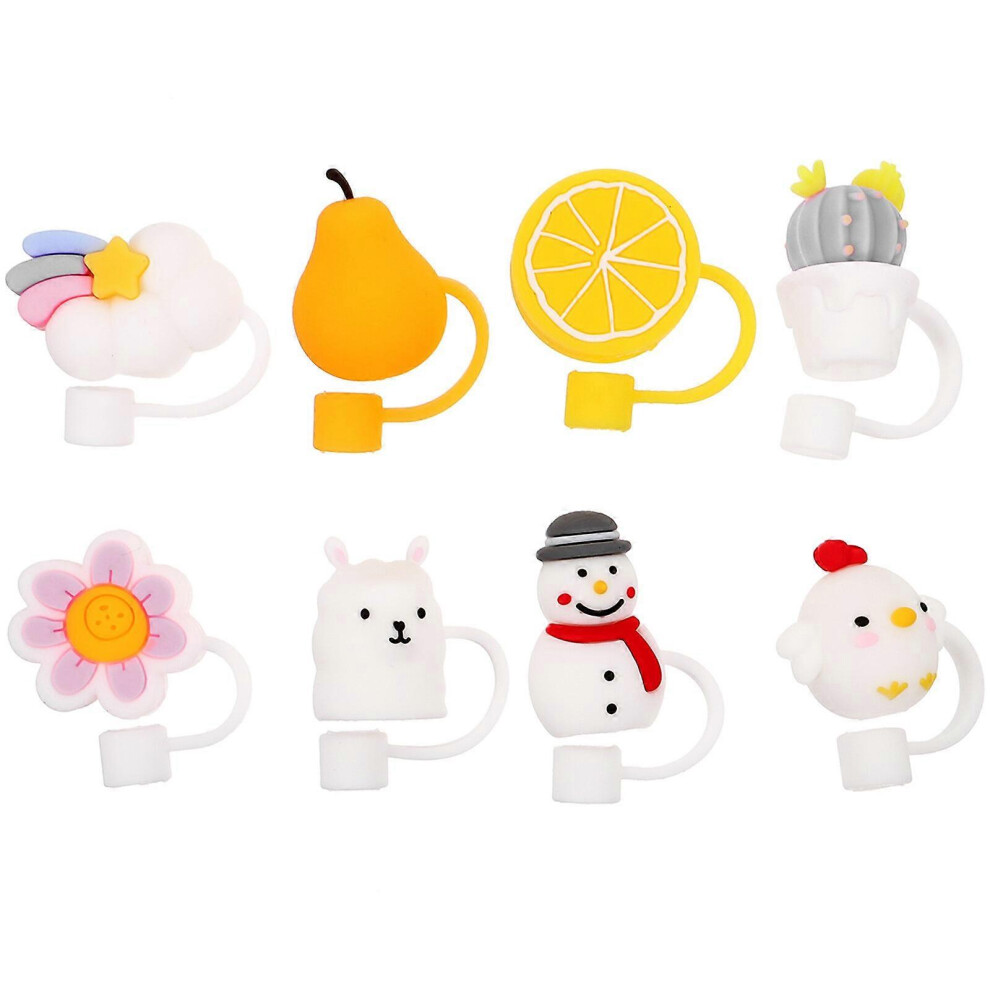 Kricely (As Show, One Size) 8Pcs Various Shapes Silicone Straw Toppers Drinking Straw Caps Cartoon Straw Covers