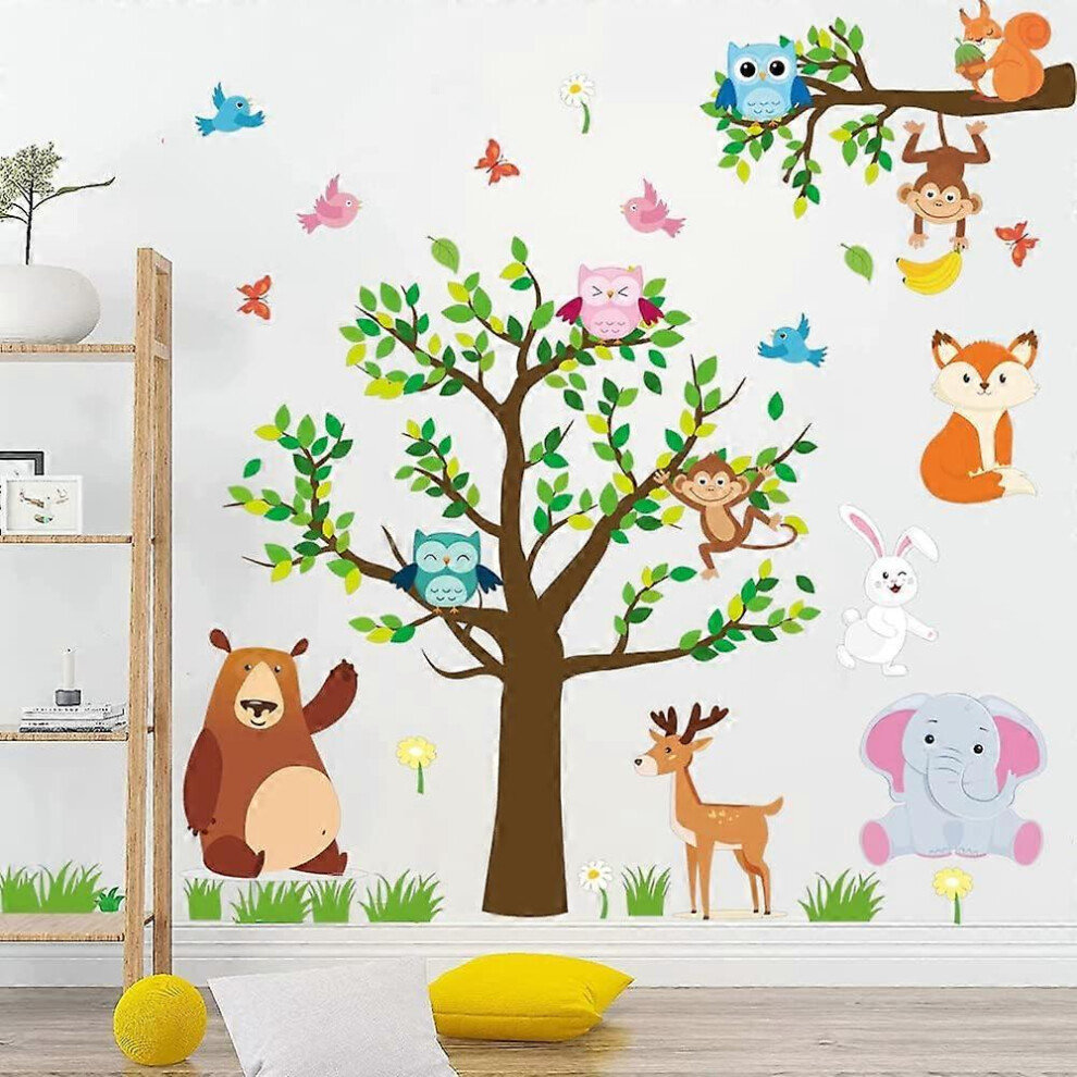 (As show, One size) LINJOU Animal Tree Wall Sticker Owls Wall Decals for Kids Baby Nursery  Wall Decor