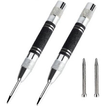 (As show, One size) 2 Pieces Auto Punch, 13cm Adjustable Impact Auto Punch, Spring Center Punches, 2 Pieces Metal Punch, for Wood, Wall, Plastic, Steel, Stainless Steel
