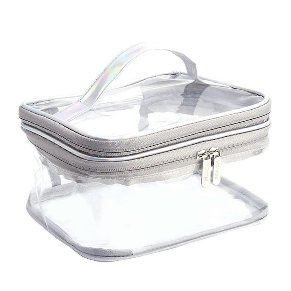 Grey (As Show, One Size) Linjou Transparent Cosmetic Bag Storage Bag Waterproof Large Wash Bag Double (Grey)