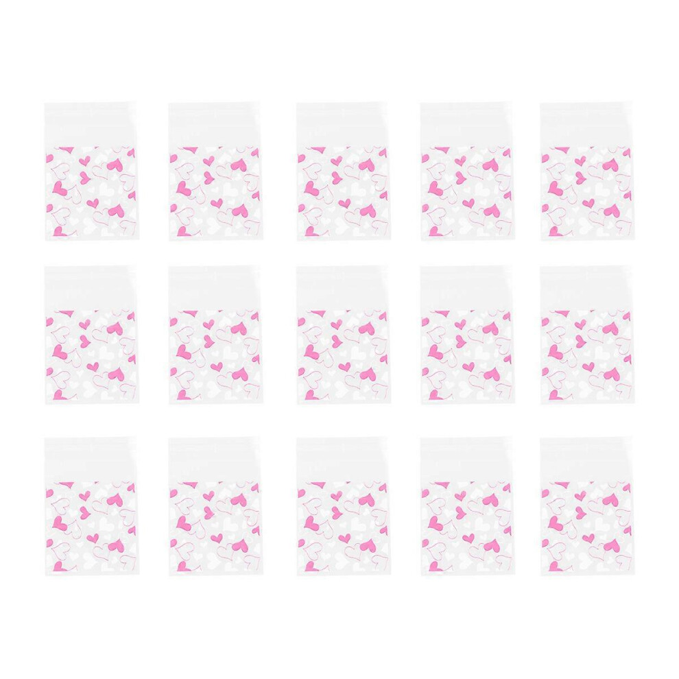 Kricely (As Show, One Size) 100Pcs Valentines Day Love Heart Printing Candy Bags Transparent Packaging Bags Self Adhesive Cookies Gift Pouch For Bakery Snacks
