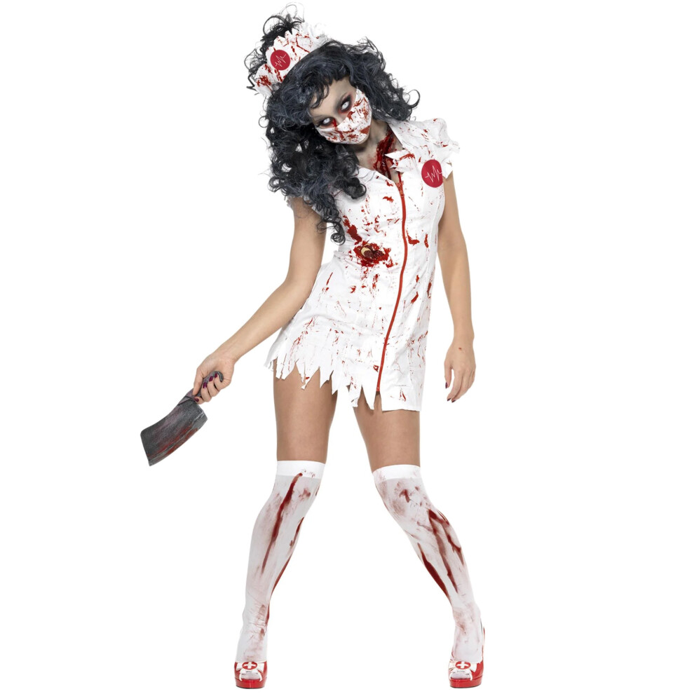 Smiffy's (L, ) Womens/Ladies Zombie Nurse Halloween Costume Set White/Red