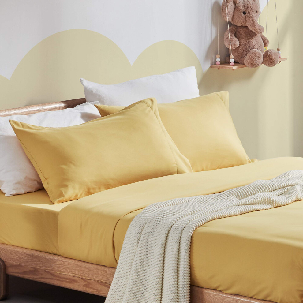 Parure de lit 3 pi   ces pour enfant, taille double, ultra douce et mignonne, avec drap plat, drap-housse et taie d'oreiller (jaune gingembre)