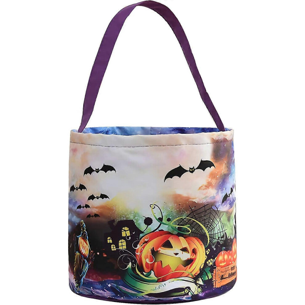 Konhill (As Show, One Size) Halloween Trick Or Treat Candy Bags Led Up Pumpkin Bucket,Collapsible Reusable Candy Basket,Fabric Tote Gift Goody Bags For Light
