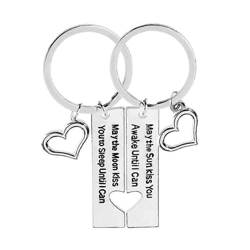 Kricely (As Show, One Size) Couples Keychains Set May The Sun Kiss You Awake Until I Can May The Moon Kiss You To Sleep Until I Can Keychain Set (Silver) Silver