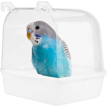 (As show, One size) LINJOU Bird Bath Tub,Hanging Bathtub Bird Cage Supplies with Hooks, for Small Birds, Canary (White)