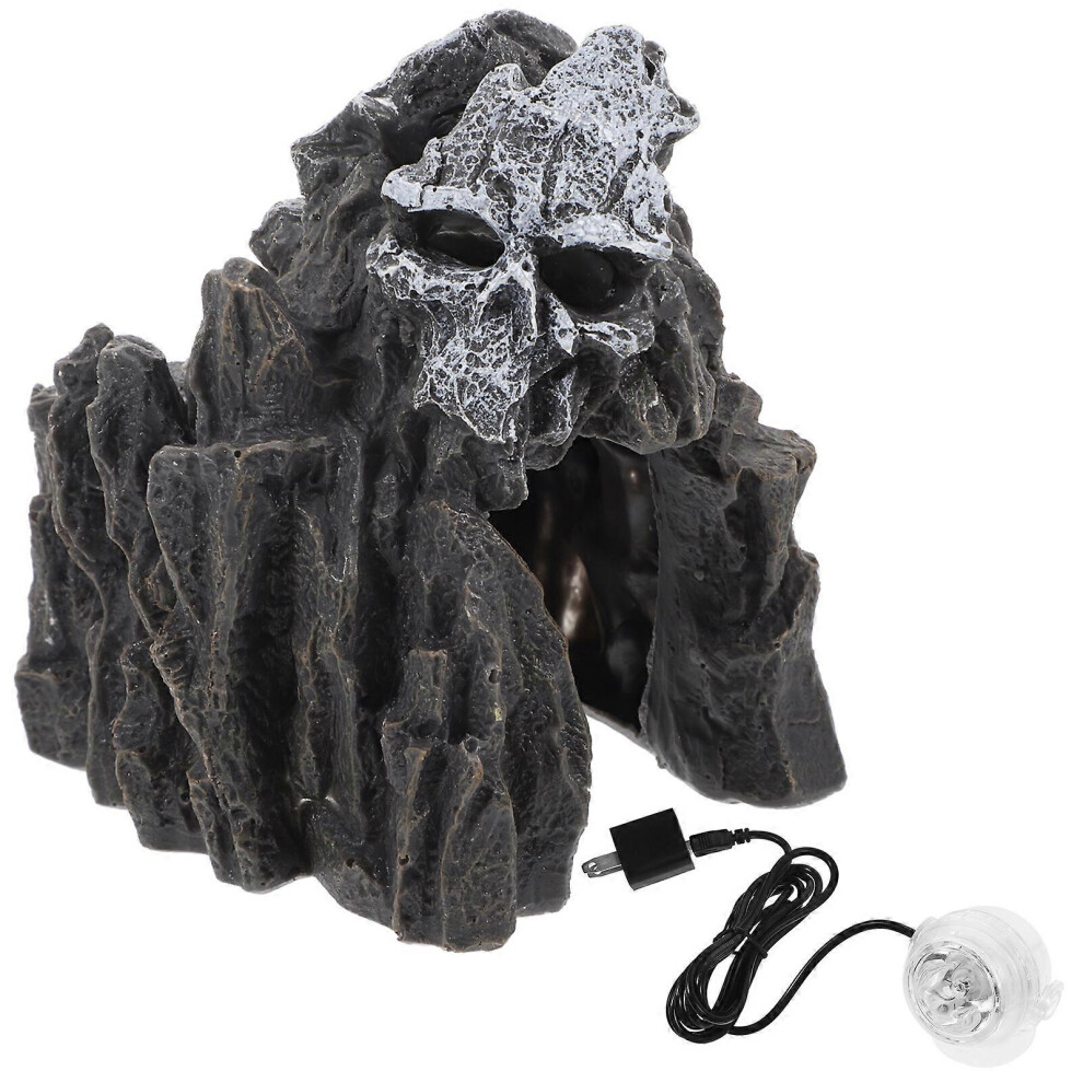Kricely (As Show, One Size) Cave Hideout Aquarium Ornament Resin Cave Simulation Cave Model Aquarium Fish Shelter With Lamp