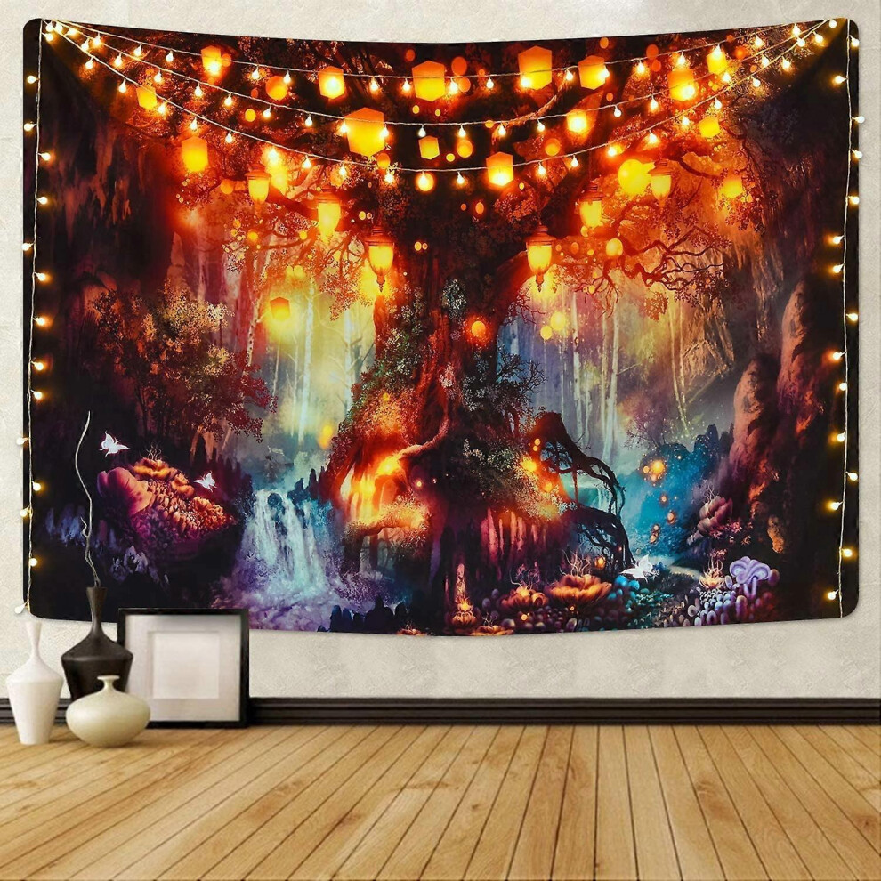Konhill (As Show, One Size) Fantasy Forest Tapestry Magical Tree Of Life Tapestry Mystical Shining Lanterns Tapestry Waterfalls Under Ancient Enchanted Tree T