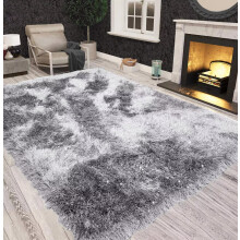 (160x230 cm (5ft 4in x 7ft 8in), Silver.) Non Slip Shaggy Sparkle Living Room Carpet Rugs