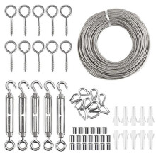 (As show, One size) Stainless Steel Plastic-Coated Steel Wire Rope Pvc Cable Guardrail Accessories Chicken Core Ring Ring Spring Hook Flower Basket Clamp Head Kit