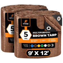 Multipurpose Beskyttende cover Brun Poly TARP 9 'X 12' (2 -Pack) - Holdbart vandafvisende vejrbestandig - 5 mil tyk polyethylen - af Xpose Safety