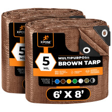 Multipurpose Beskyttende dækning Brun Poly Tarp 6 'X 8' (2 -Pack) - Holdbart vandafvisende vejrbestandig - 5 mil tyk polyethylen - af Xpose Safet