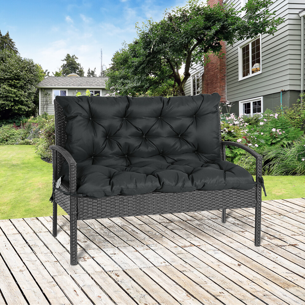 Outsunny 2 Seater Garden Bench Cushion Outdoor Seat Pad With Ties Black