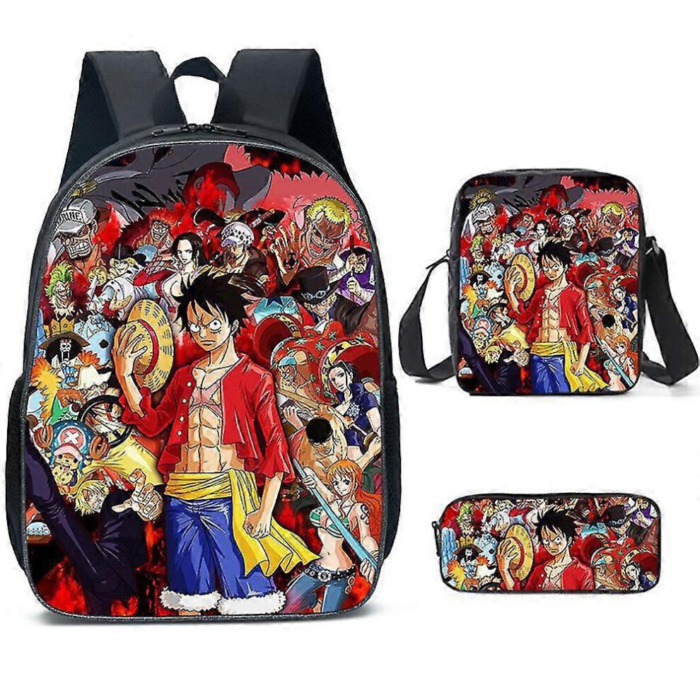 (As show, One size) Anime One Piece Cartoon Print 3pcs/set Kids Backpack Lunch Bag Crossbody Shoulder Bag Pencil Case Boys Girls Gift-image-OPC-PG9C6VF-NEW