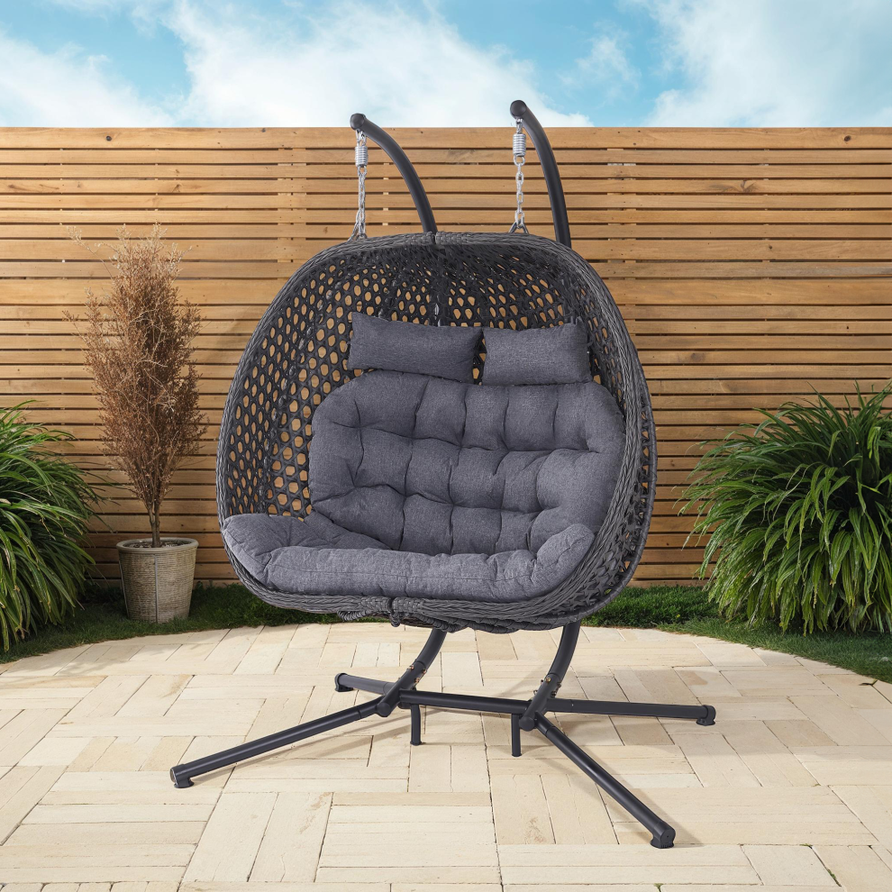 More4homes Sicily Double Hanging Rattan Egg Chair Grey