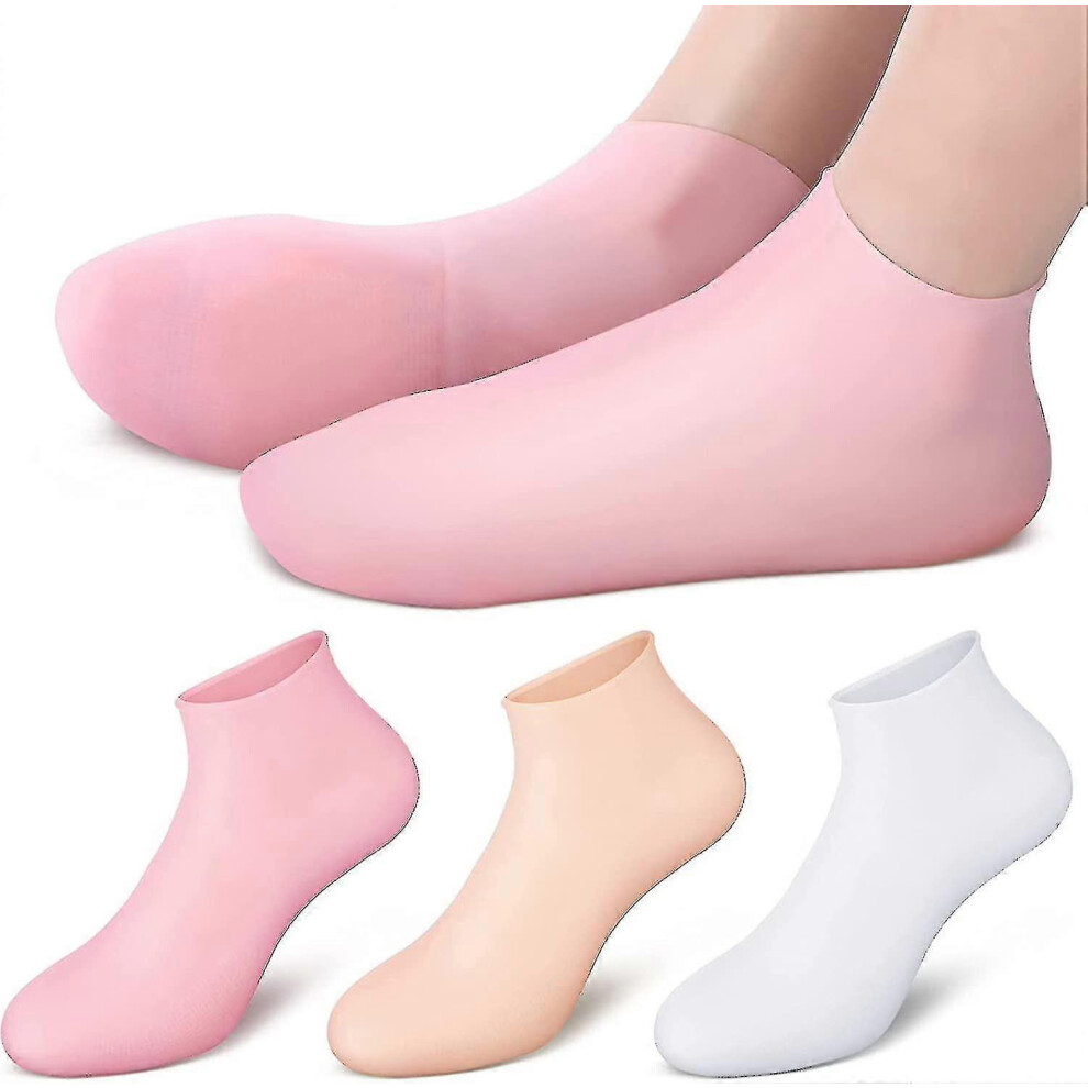 (L for 38-40 Yard, One size) 3pairs Silicone Socks, Silicone Moisturizing Sock, Silicone Heel Sock, Moisturizing Gel Socks For Repairing Dry Feet Crac-image-OPC-PG9C752-NEW