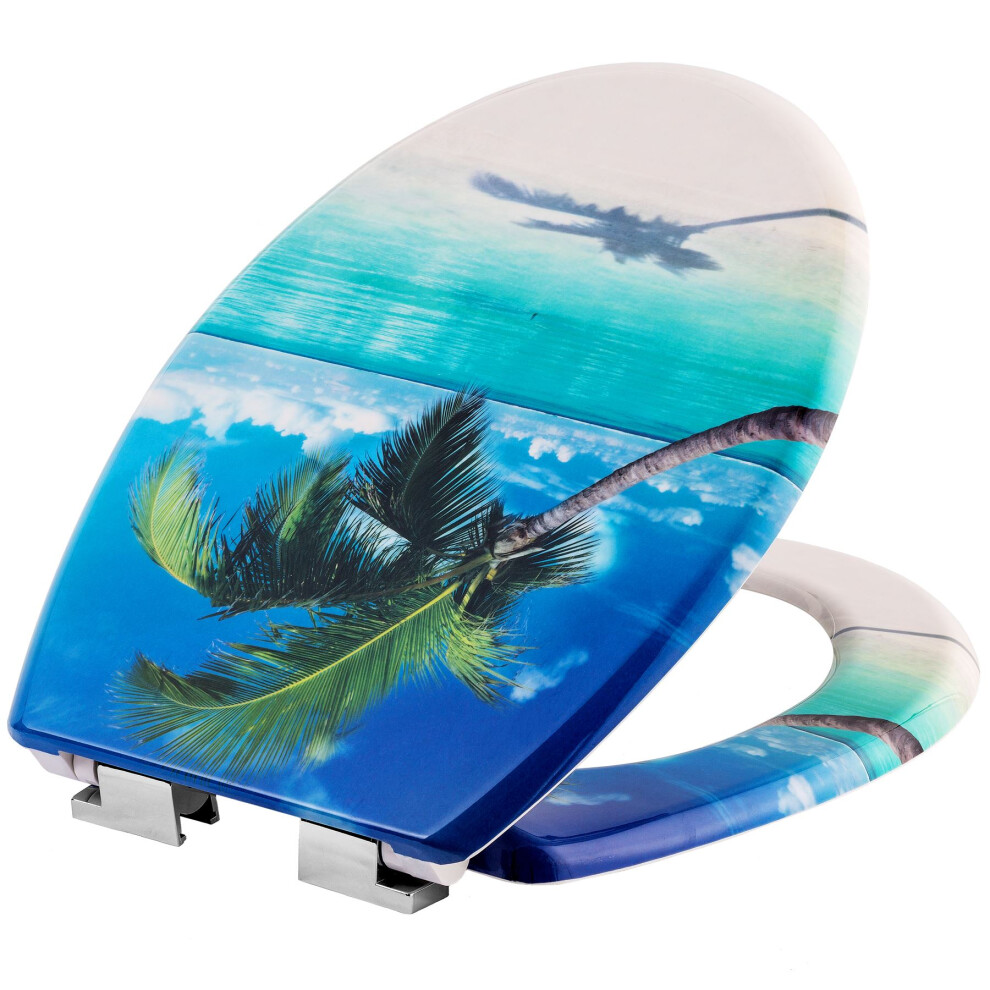 (beach) Soft Close Toilet Seat Bathroom Oval Shape WC Heavy Duty Seats Anti Slam Durable
