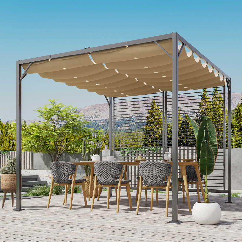 Outsunny Metal Pergola Patio Sun Shelter Grape Tent Retractable Canopy UV Cut
