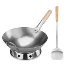 Nowa Star Foodservice 1028720 Stalowa stalowa powtrka Wok z drewnem i stalowym Helper Hammered zawiera 14 ""okragle dolne ruszt/pierscien Wok Wok