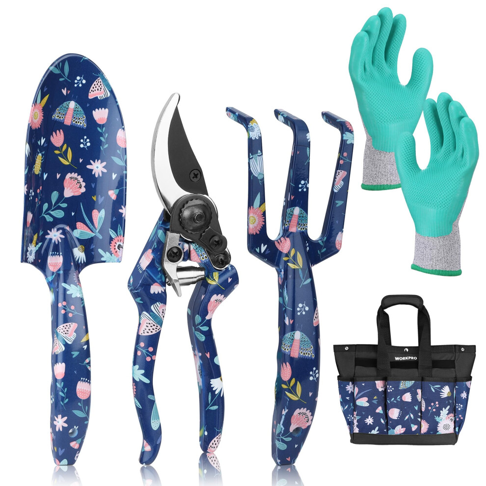 Workpro 5-Teiliges Gartenwerkzeug-Set, Aluminium, Robustes Gartenwerkzeug-Set Mit Gartenwerkzeugtasche, Handwerkzeuge F R Den Au Enbereich, Blau,-image
