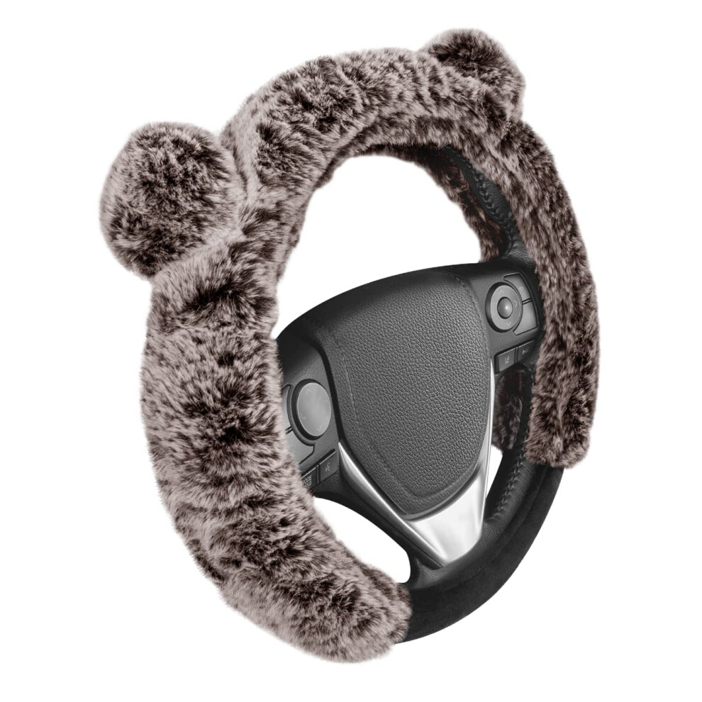 Bdk Bear Fur Steering Wheel Cover, Plush Faux Fur Fuzzy Steering Cover For Car Truck Van Suv, Standard Size Fits Wheels 14.5 - 15 In Diameter, Brown 826942155215