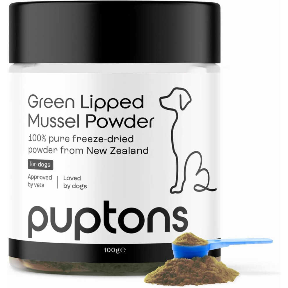 Puptons Green Lipped Mussel Powder for Dogs Joint Care Supplement Rich in Amino Acids & Glucosamine Pure Green Lipped Mussel/Mobility & Flexibility