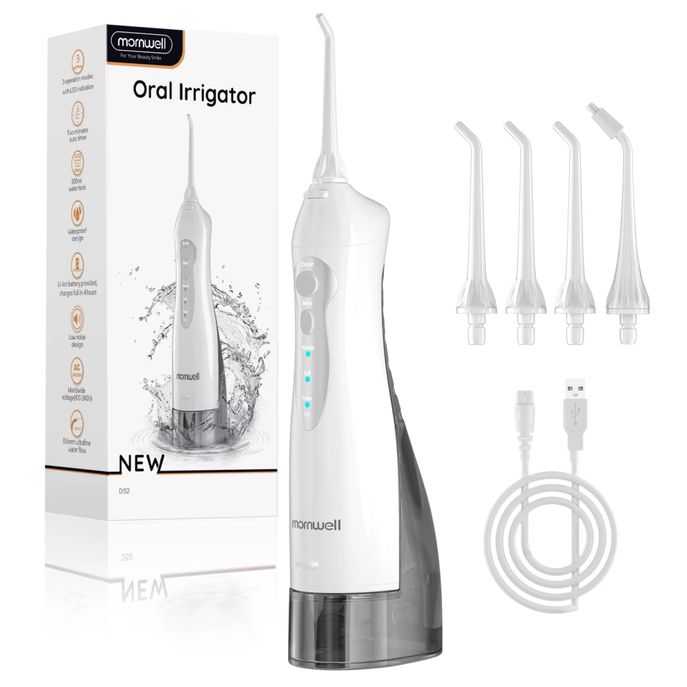 Mornwell Water Dental Flosser Teeth Picks 4 Jets 3 Modes Portable Cordless D52