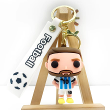 (blue) 3D Messi Keychain Decoration Ornaments Action Figure Collection Model Toy for Children Birthday Football