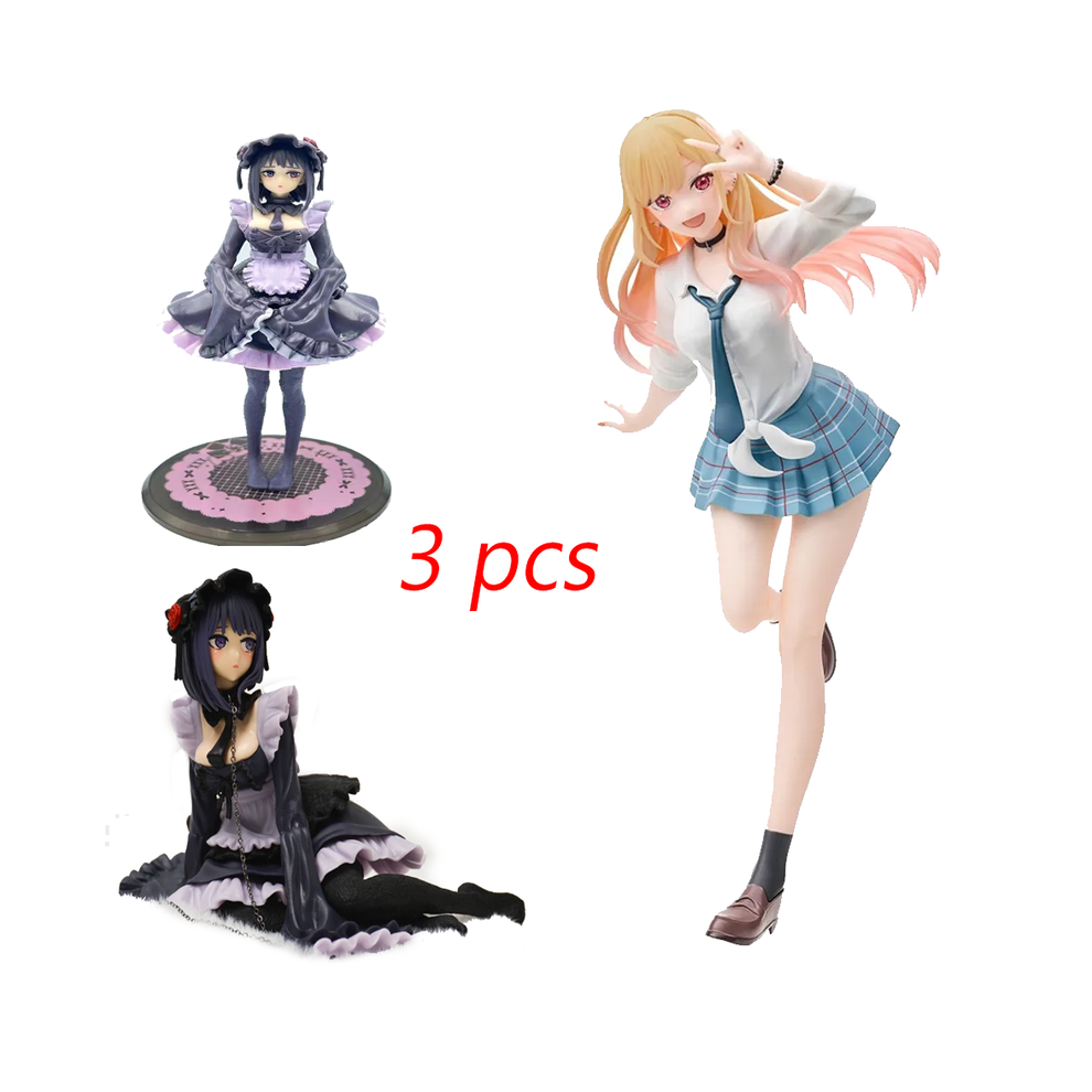 Maxpower (3 Pcs) 12Cm My Dress-Up Darling Anime Figure Maid Outfit Kitagawa Marin Action Figure Shizuku Kuroe Figurine Black