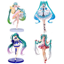 (4 pcs) New 20cm Anime Hatsune Miku Figure Sexy Character Ornaments white pink chair Kawaii Car Decoration Collectible