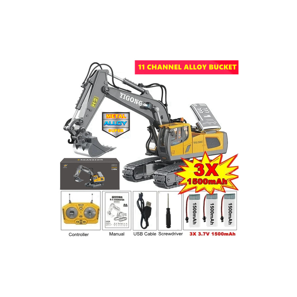 Maxpower (Excavator 3Battery) Rc Car Remote Control Excavator Crawler Tractor Bulldozer Engineering Dump Truck 2.4G Radio Construction